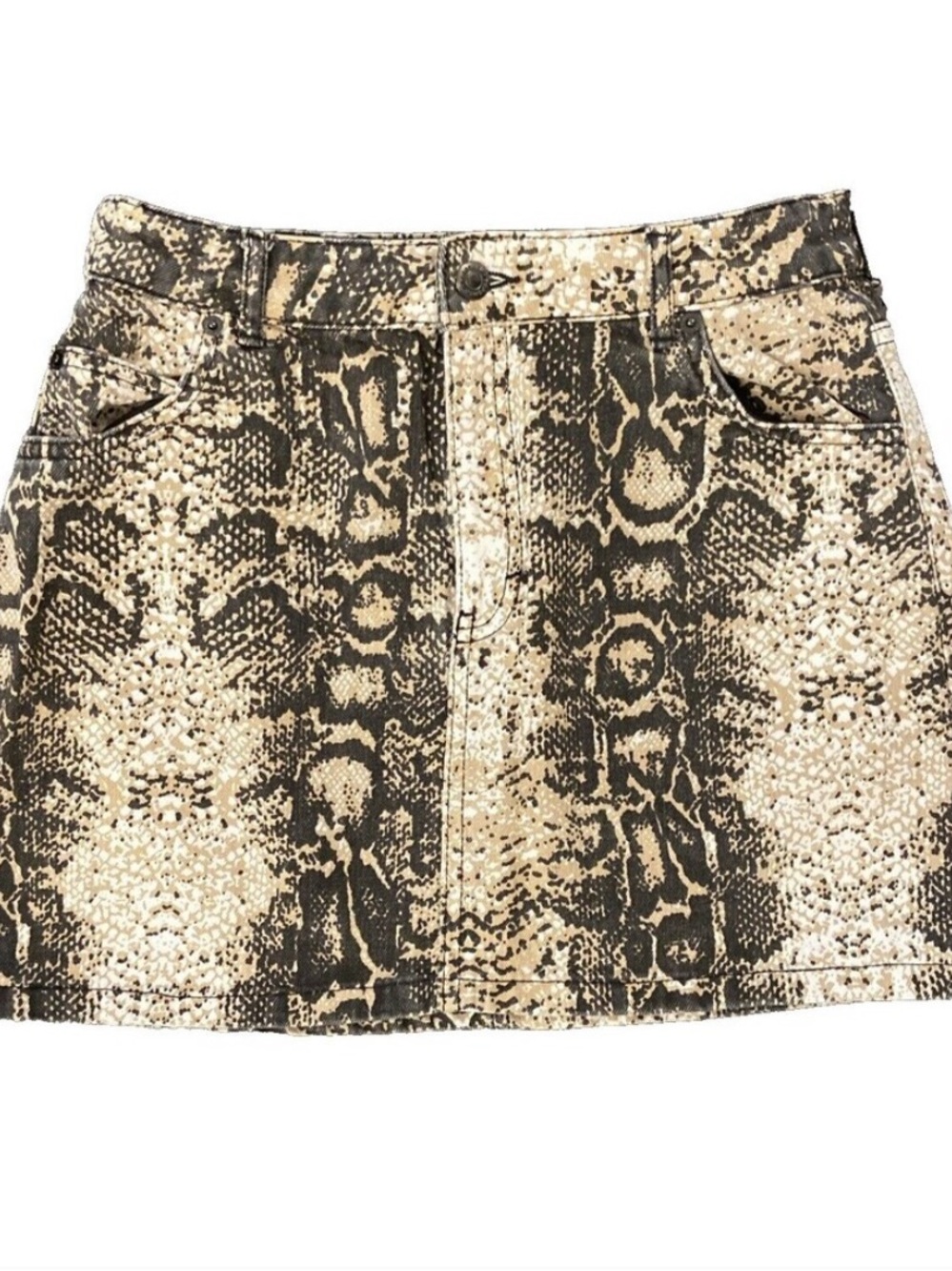 Topshop Snake Print Mini Skirt Button Pockets Short Size 6 Black White